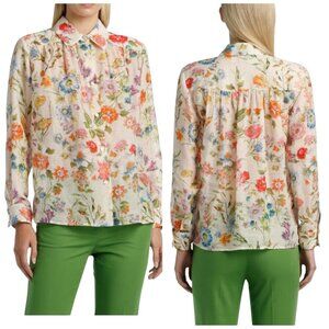 Summertime Portofino Floral Silk Cotton Button Up Blouse Large